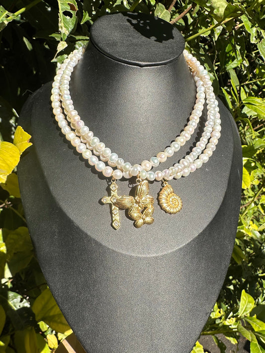 Collier de perles d’eau douce - Breloque personnalisable